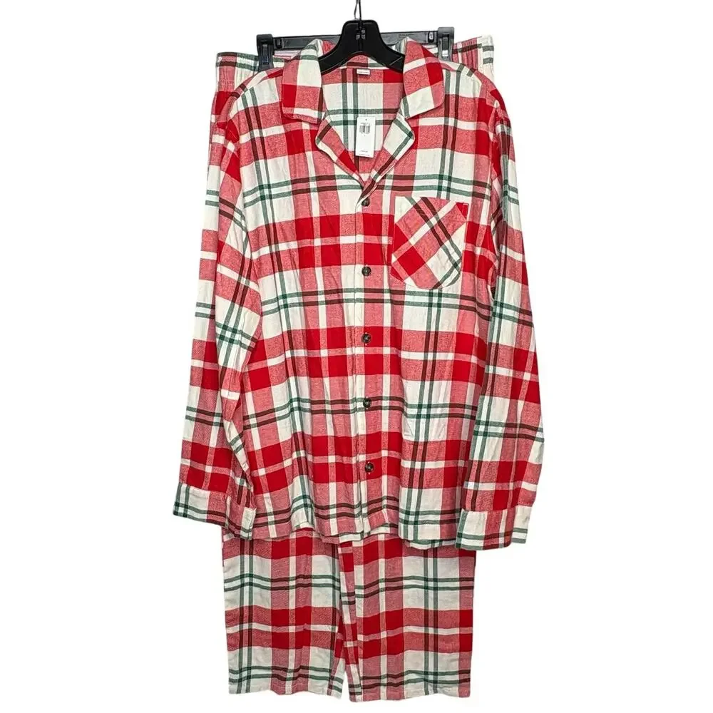 Old Navy Men's Holiday Christmas Plaid Flannel Pajama Two Piece Set Large New